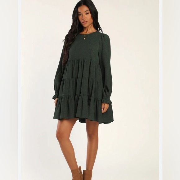 Lulus Dresses & Skirts - LULUS M long Babydoll Adorable days tiered green cottagecore boho mini dress